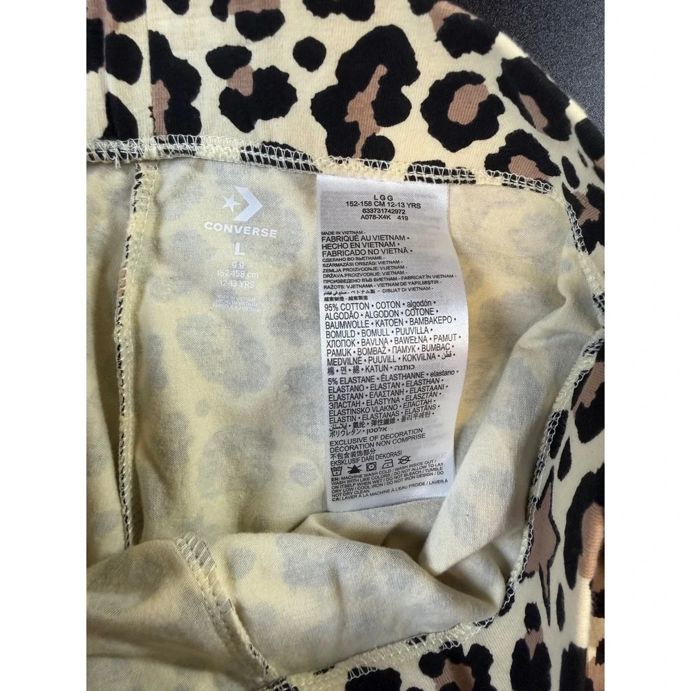 Converse Girls Leopard Star Print Leggings Natural Tan Black L 12-13Y NWT J9